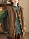 Women Casual Winter Solid Corduroy Plush Cotton Vest Coat