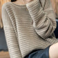 Women Autumn Casual Stripe O-Neck Wool Knit Sweater