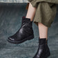 Women Vintage Leather Feather Shape Spliced Ankle Boots