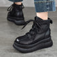 Women Vintage Genuine Leather Fleece-lined Platform Ankle Boots