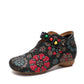 Women Ethnic Flower Embossing Leather Bead Low Heel Shoes