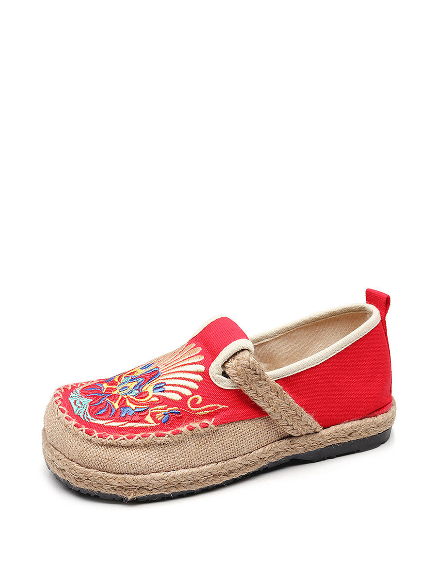 Women Summer Ethnic Embroidery Cloth Linen Flat Shoes