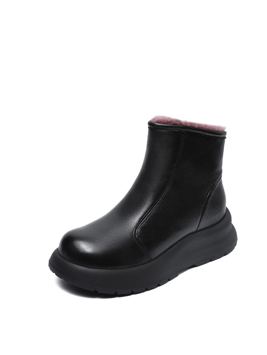 Women Vintage Genuine Leather Fleece-lined Platfrom Boots