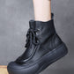 Women Vintage Genuine Leather Strap Mid-Heel Boots