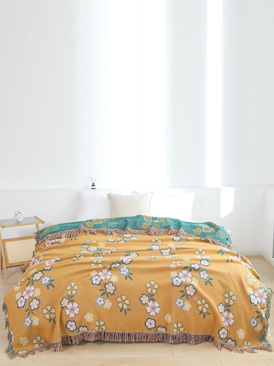 100% Cotton Flower Jacquard Bedcover Sofa Blanket