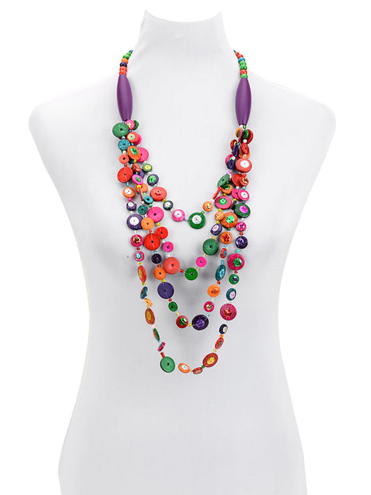 Fashion Colorful Wooden Bead Weave Multi-layer Necklace