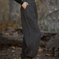 Women Vintage Autumn Solid Loose Ramie Cuffed Pants