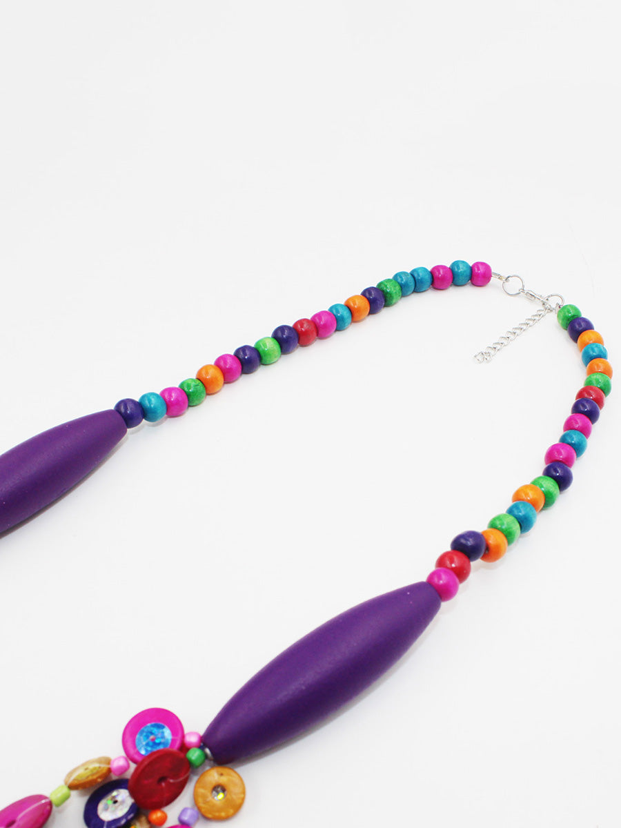 Fashion Colorful Wooden Bead Weave Multi-layer Necklace