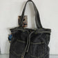 Women Vintage Solid Pocket Denim Handbag Shoulder Bag