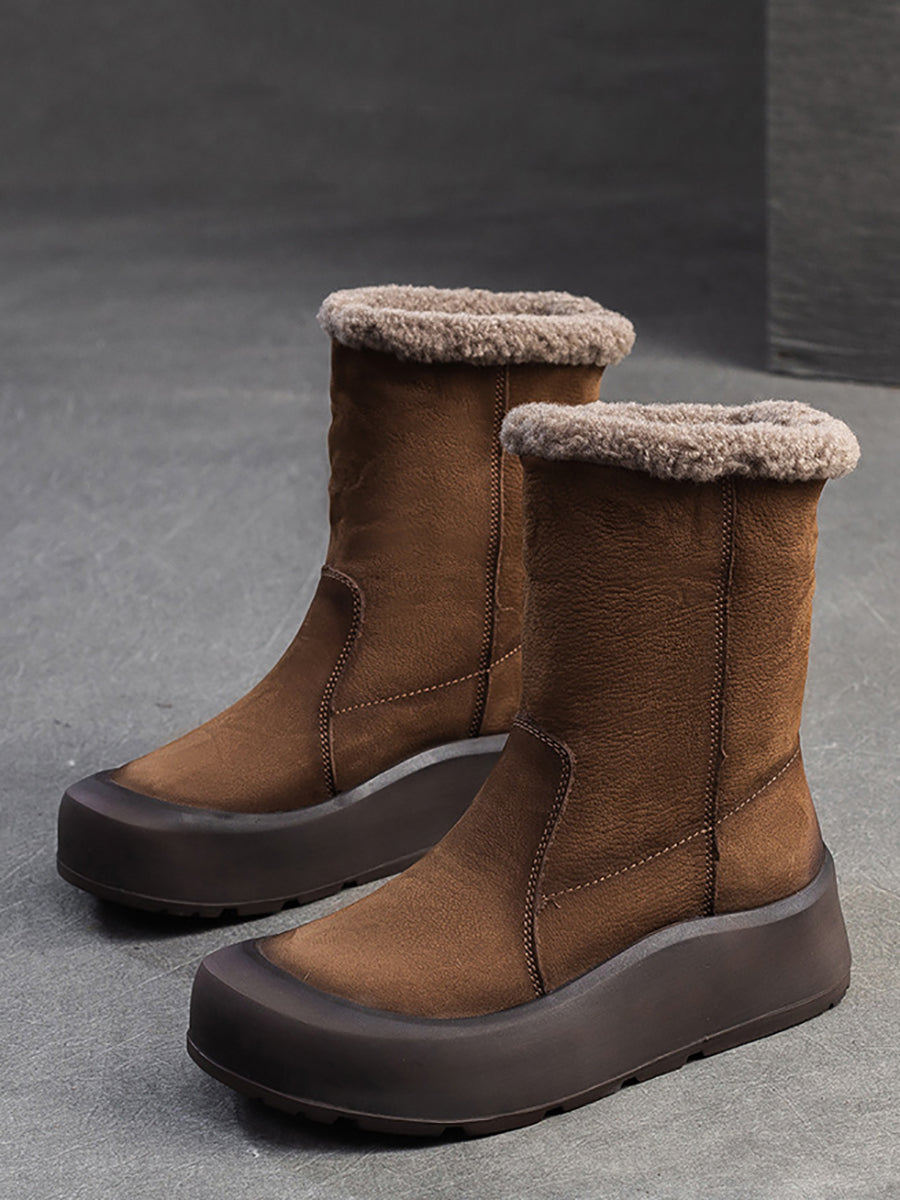 Women Winter Warm Fleece-lined Leather Boots