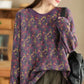 Women Artsy Autumn Floral Hemming Cotton Blouse