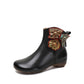 Women Vintage Leather Patch Spliced Low Heel Boots