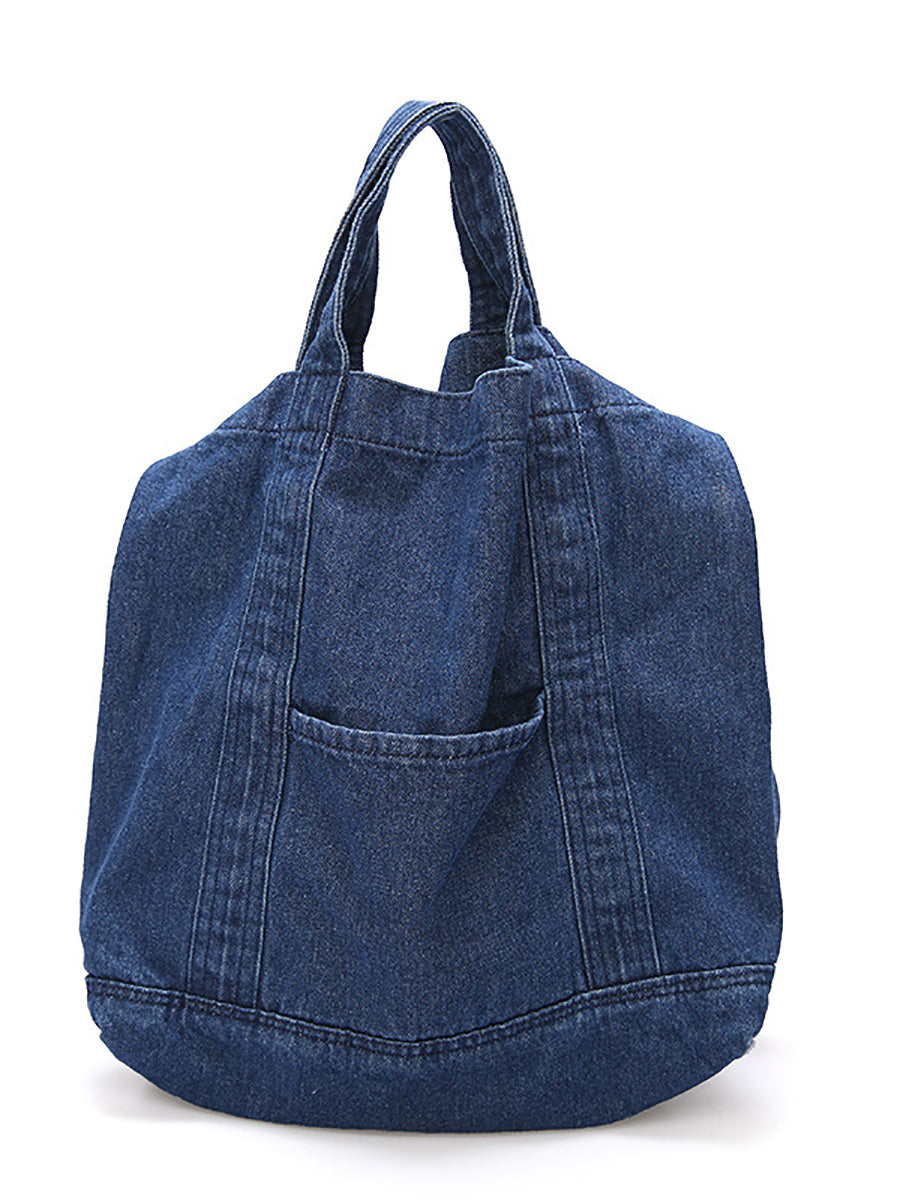 Vintage Solid Denim Spliced Shoulder Bag Handbag