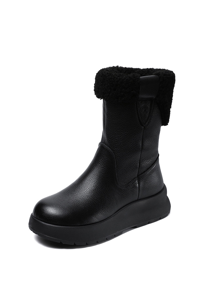 Women Vintage Leather Fleece-lined Platform Boots