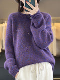 Women Autumn Casual Solid Knit O-Neck Sweater