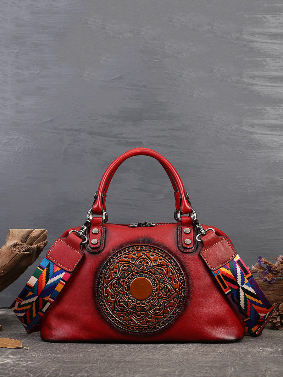 Women Leather Flower Spliced Capacity Hand Bag Shoulder Bag