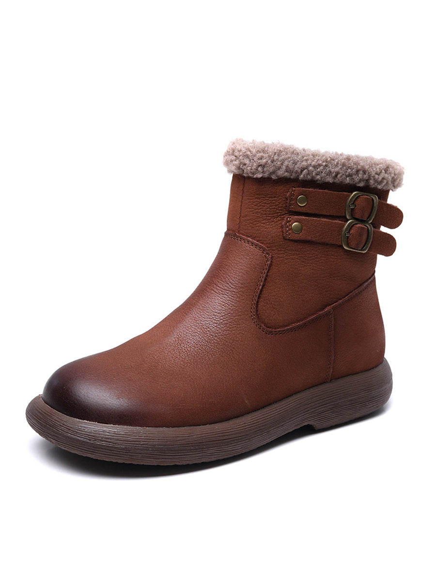 Women Winter Vintage Genuine Leather Fleece-lined Boots