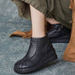 Women Autumn Soft Leather Spliced Platform Ankle Boots