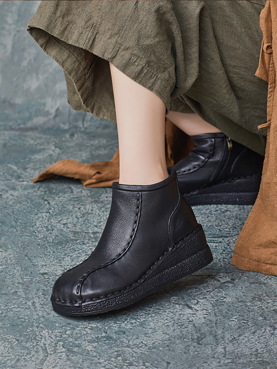 Women Autumn Soft Leather Spliced Platform Ankle Boots