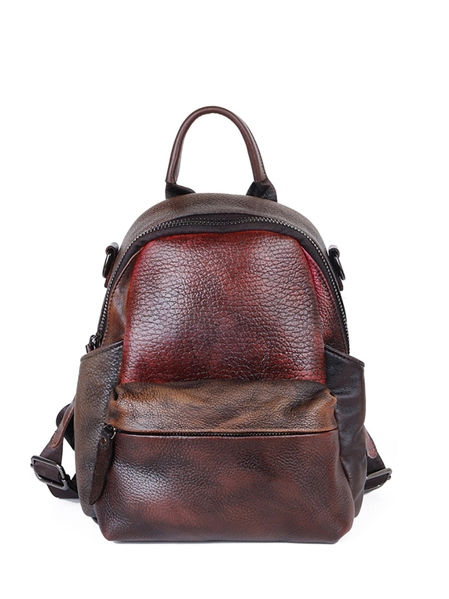 Women Colorblock Hand Painted Outdoor Leather Backpack