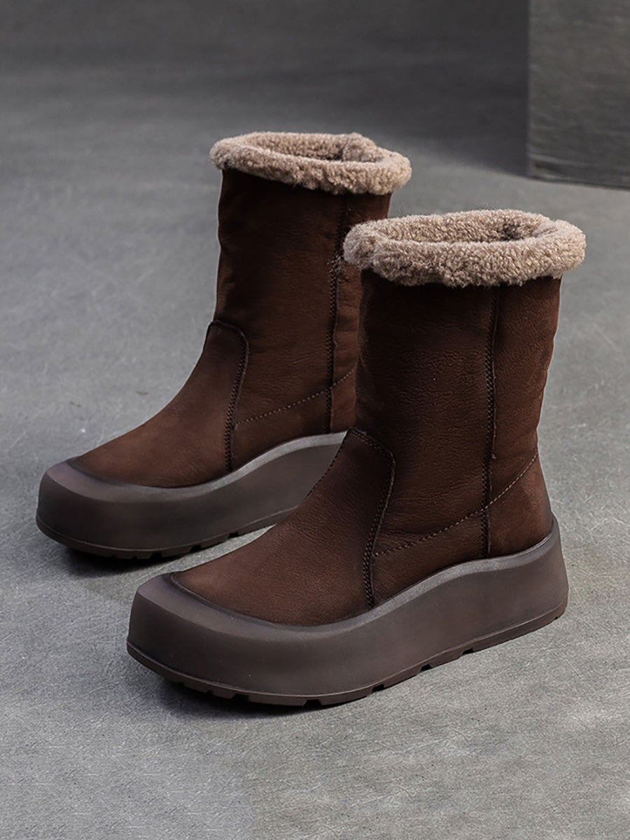 Women Winter Warm Fleece-lined Leather Boots