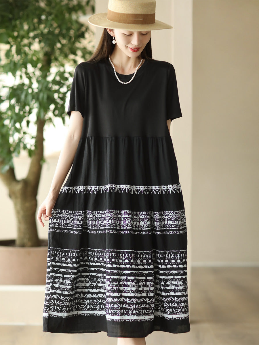 Women Summer Casual Spliced Loose Dress