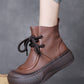 Women Vintage Genuine Leather Strap Mid-Heel Boots