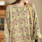 Women Artsy Autumn Floral Hemming Cotton Blouse