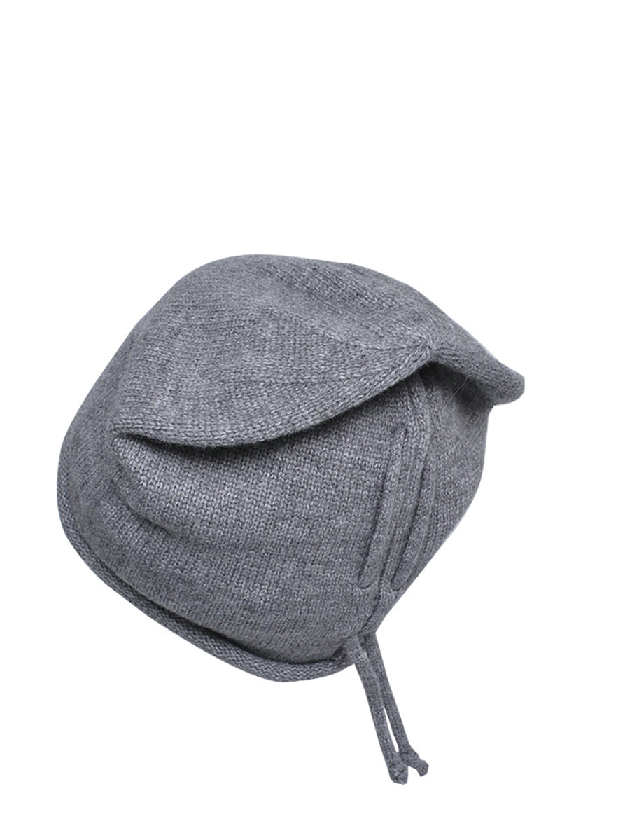 Women Autumn Pure Color Strap Knit Hat