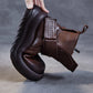 Women Vintage Genuine Leather Spliced Platform Ankle Boots