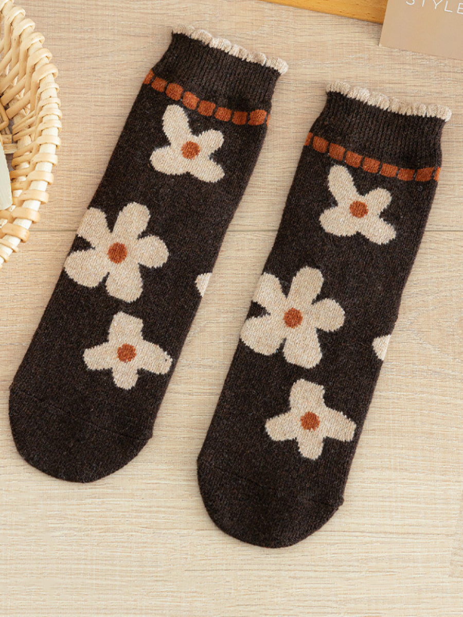 5 Pairs Women Winter Wool Flower Socks