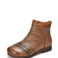 Women Vintage Leather Spliced Low Heel Ankle Boots