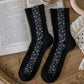 3 Pairs Women Artsy Flower Jacquard Black White Socks