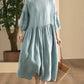 Women Summer Casual Solid Linen Loose Dress