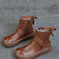 Women Vintage Genuine Leather Spliced Flat Ankle Boots