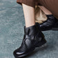 Women Vintage Autumn Soft Leather Buckle Low Heel Boots