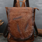 Women Vintage Leather Feather Embossing Backpack