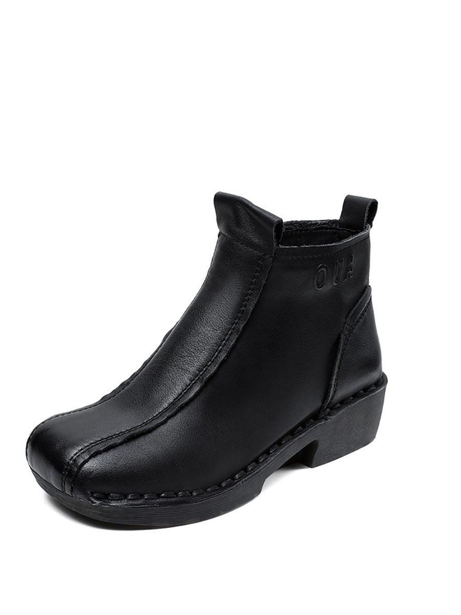 Women Autumn Genuine Leather Spliced Mid-Heel Boots