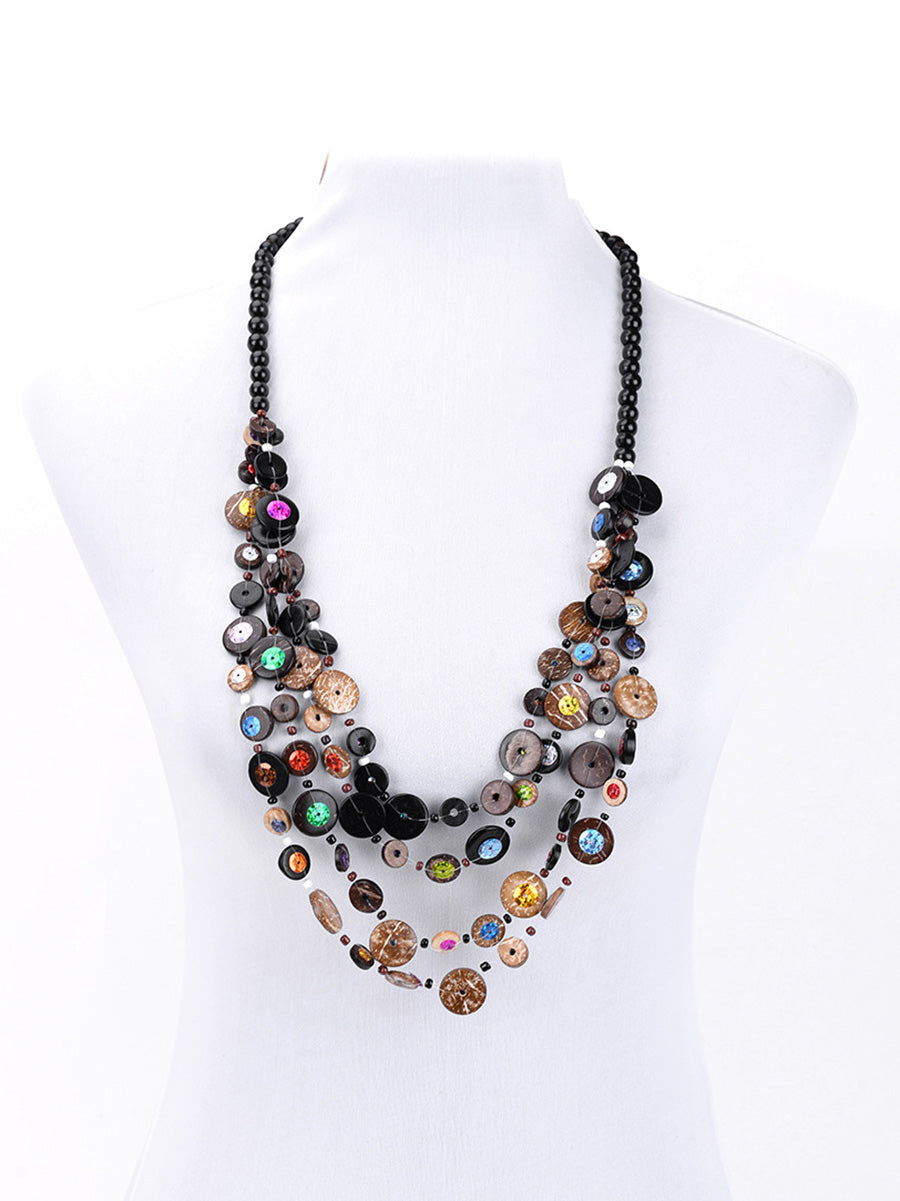 Fashion Colorful Wooden Bead Weave Multi-layer Necklace