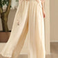 Women Summer Dual-layer Wide-leg Ramie Pants