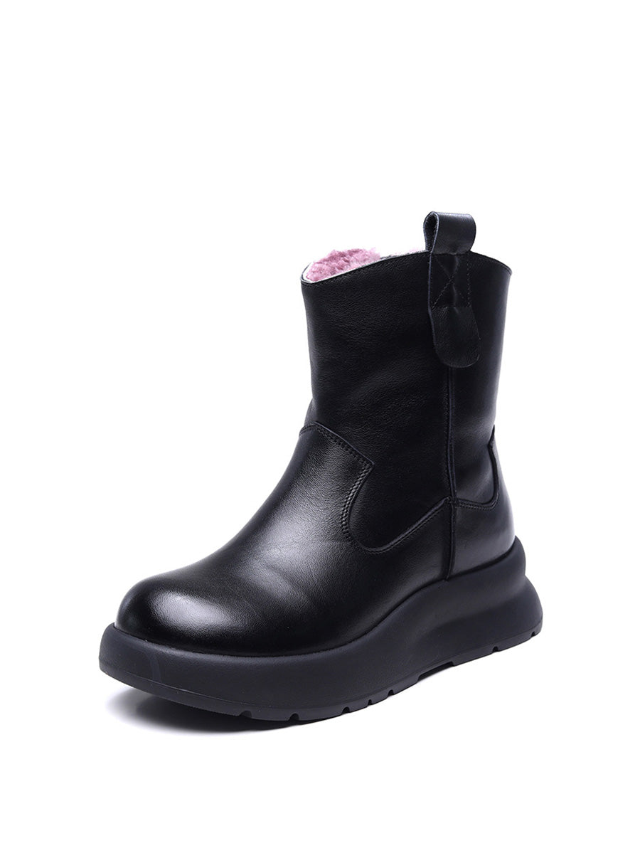 Women Winter Genuine Leather Fleece-lined Platform Boots