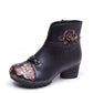 Women Ethnic Autumn Flower Spliced Leather Mid-Heel Boots