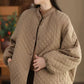 Women Vintage Autumn Rhomboids Buckle Cotton Long Coat