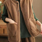 Women Casual Winter Solid Corduroy Plush Cotton Vest Coat