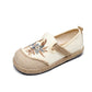 Women Ethnic Flower Embroidery Linen Cotton Flat Shoes