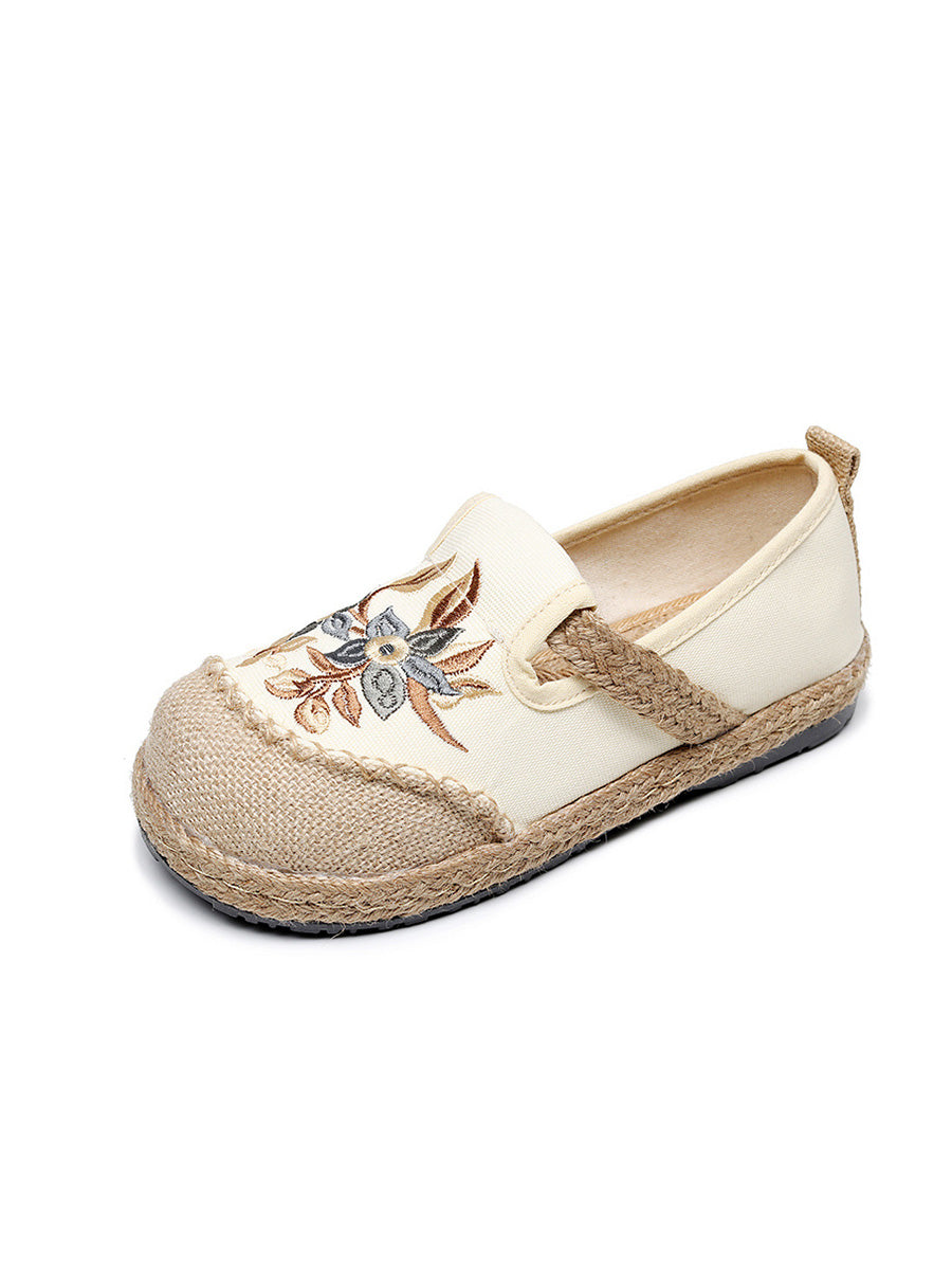 Women Ethnic Flower Embroidery Linen Cotton Flat Shoes