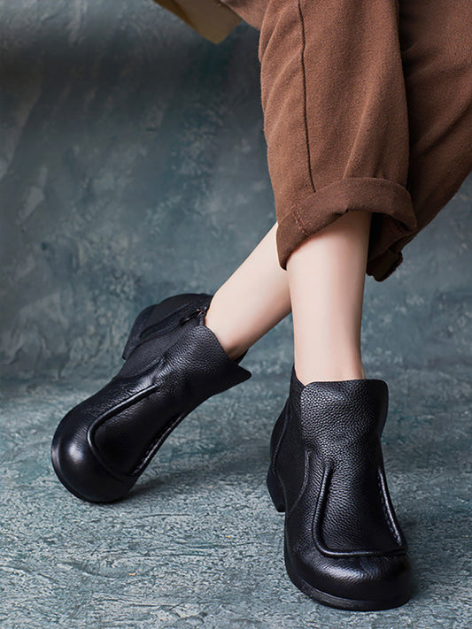 Women Autumn Soft Leather Zipper Low Heel Ankle Boots