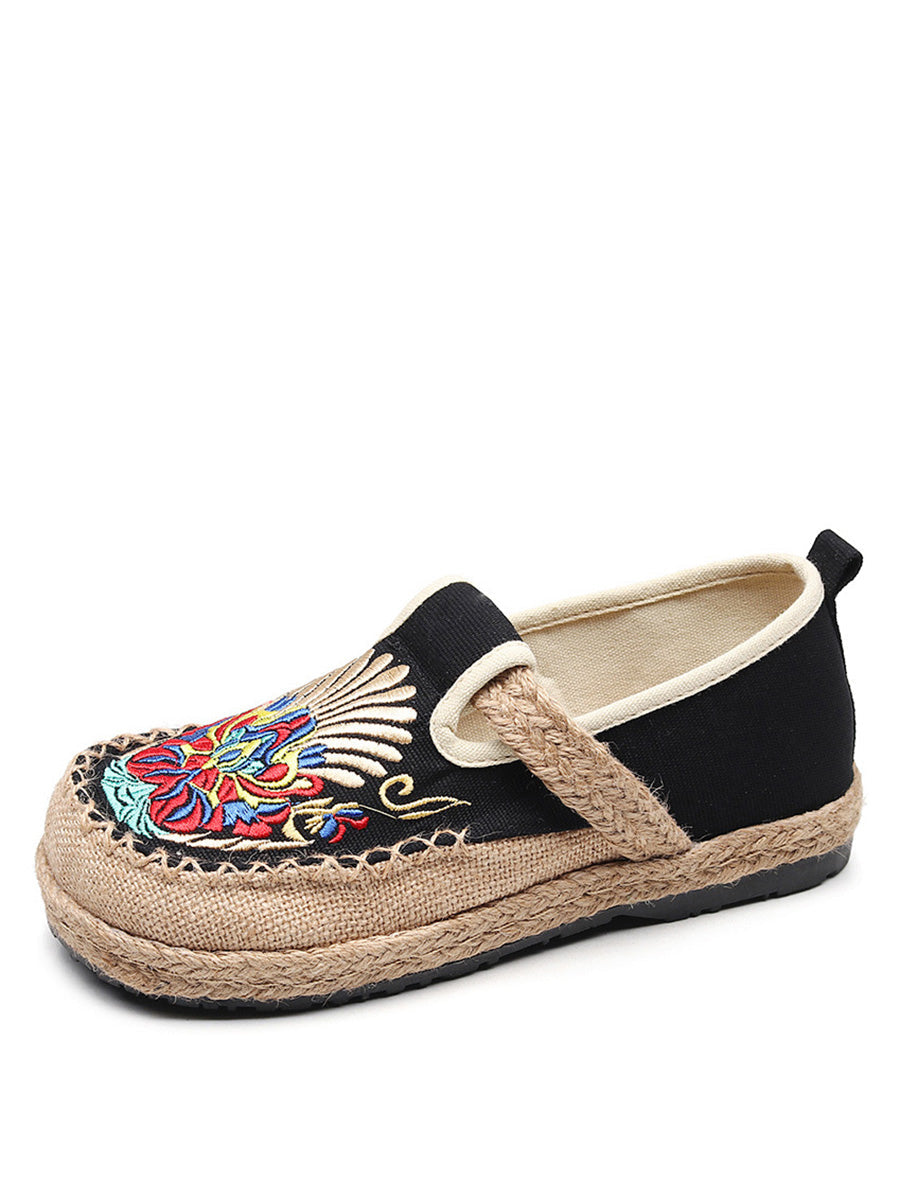 Women Summer Ethnic Embroidery Cloth Linen Flat Shoes