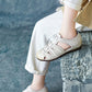 Women Summer Vintage Leather Spliced Falt Sandals