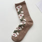 2 Pairs Women Autumn Flower Flocking Cotton Socks